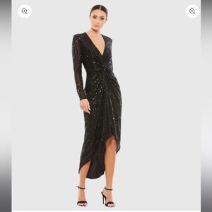 Mac Duggal 26549 Sequined High Low Front Twist Midi Dress